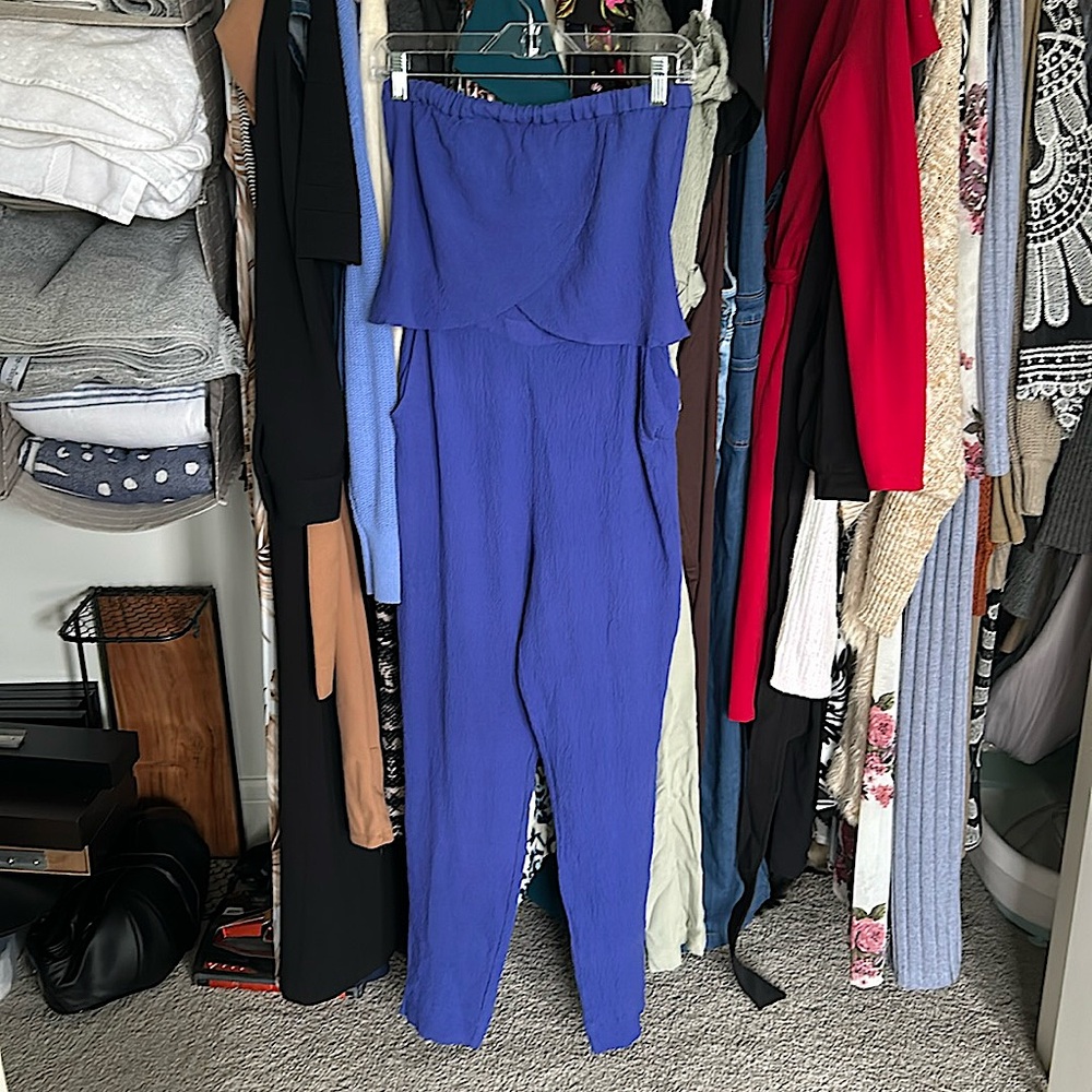 Blue Bebe jumpsuit, barely worn size 4